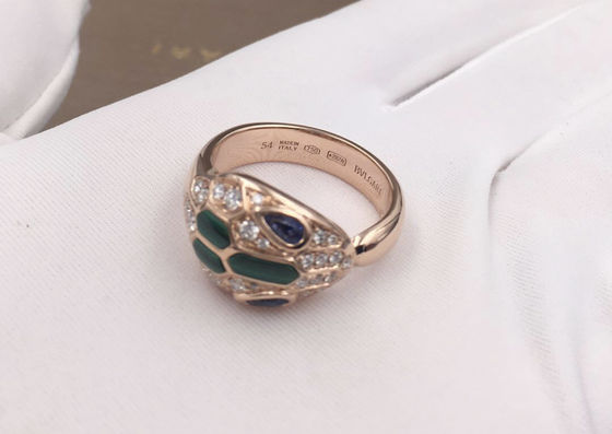 Sapphire Eyes bleue 0,21 or Diamond Ring With Malachite du carat 18K